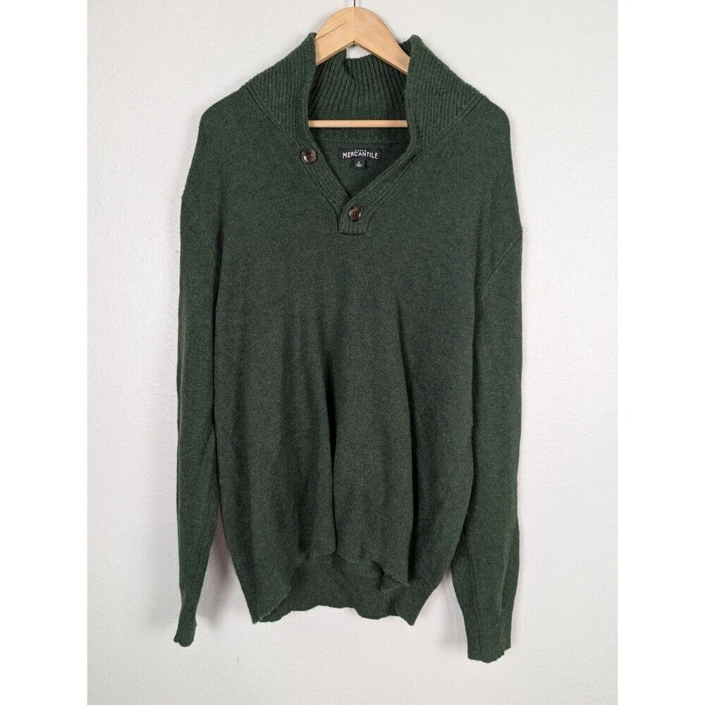 J. Crew Mercantile Shawl Collar Sweater Mens L Grandpacore‎ Wool Blend Green 173